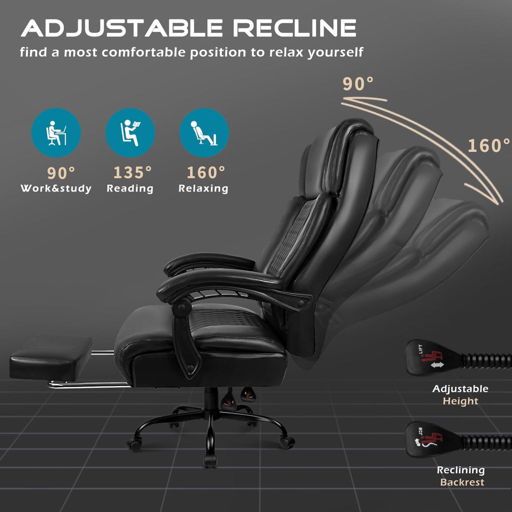 OFIKA Office Chair,Executive Heavy Duty Office Chair with Foot Rest Ergonomic High Back Computer Gaming Chairs Home Office 400lbs,Big and Tall with Lumbar Support (Black1)