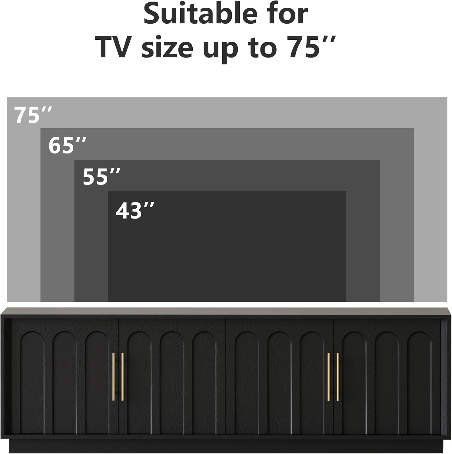 FORTUNETEC TV Stand for 75 Inch TV, 67' Entertainment Center with Arched Design, Minimalist Media Console with Adjustable Shelves, Modern TV Stand for Living Room Bedroom, Black