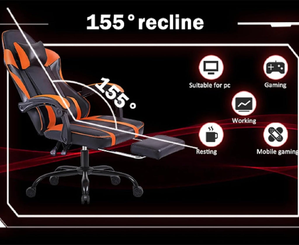 Video Game Chairs for Adults, PU Leather Gaming Chair with Footrest, 360° Swivel Adjustable Lumbar Pillow Gamer Chair, Comfortable Computer Chair for Heavy People, Purple