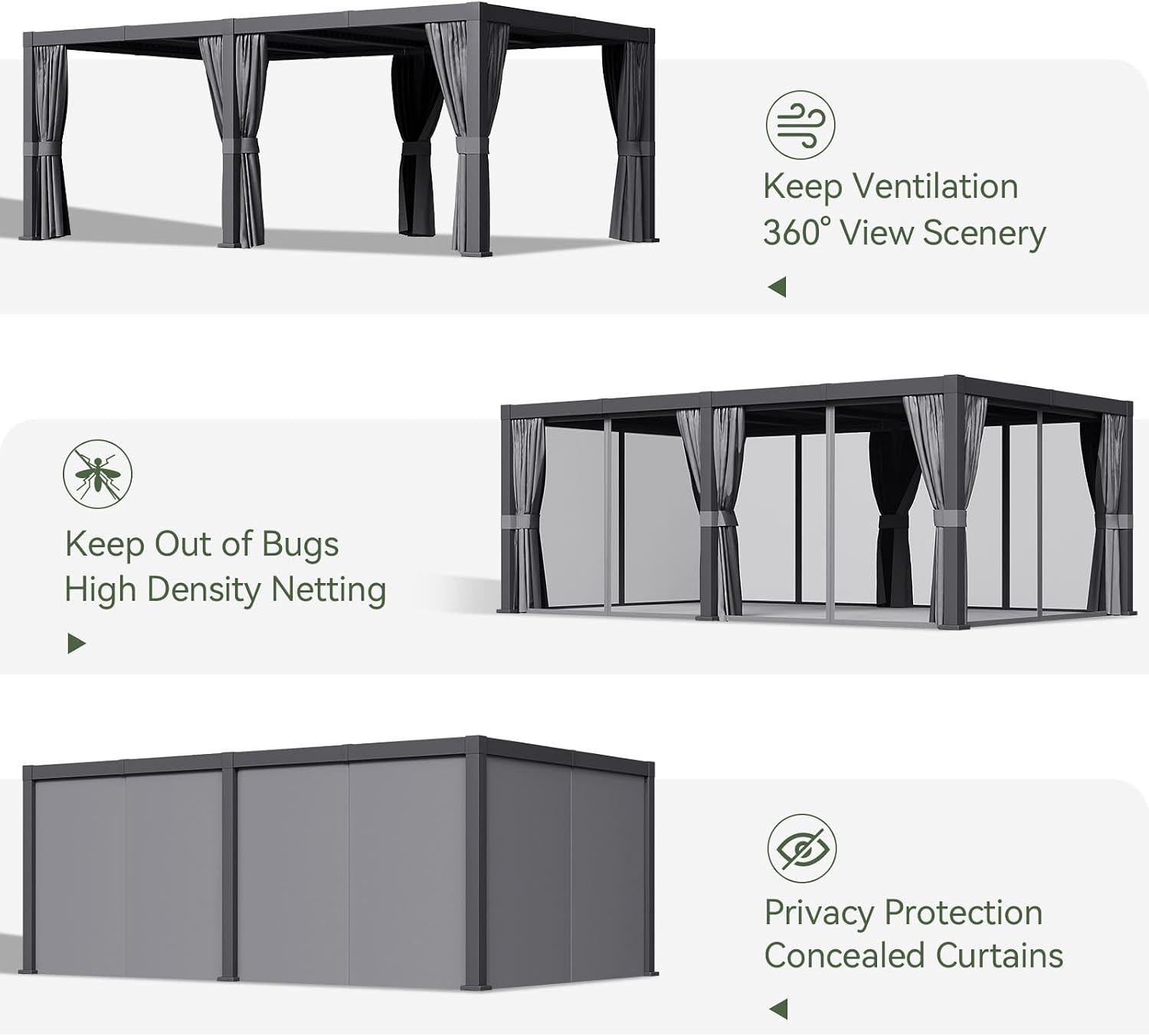 Aoxun Louvered Pergola 12' x 20' Outdoor Aluminum Pergola with Adjustable Top for Decks, Gardens and Backyards, Gray
