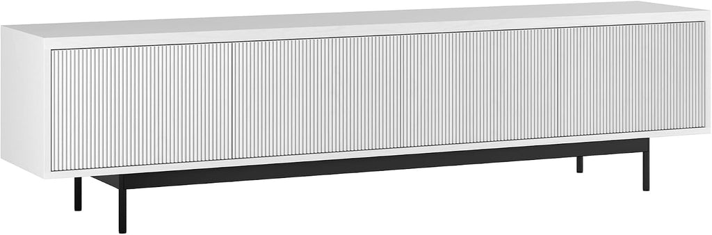 Henn&Hart Fluted TV Stand for TVs up to 85' with 2 Open-Concept Ribbed Storage Cabinets for Living Room, Family Room, or Office, Cloud White