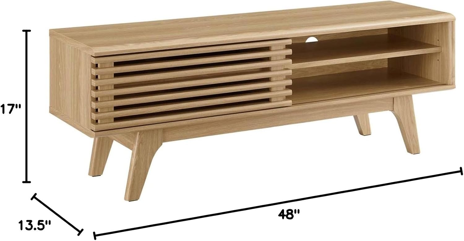 Modway Render Mid-Century Modern Low Profile 48 Inch TV Stand in Oak, 48'