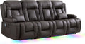 TUNYI Power Loveseat Recliner Sofa with Massage & Heat Home Theater Seating with Console RV Recliner Loveseat Sofa with USB/Storage/Side Pocket/LED Light/Speaker (Brown, 4 Seat)