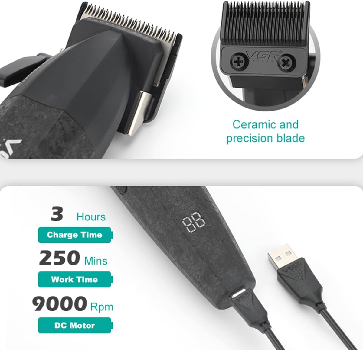 VGR 640S3 Professional 3 in 1 Hair Cutting Kit, 9000RPM Hair Clippers for Men Professional Hair Trimmer & Foil Shavers Set, Cordless Mens Barber Combo for Home, for Him(Black)