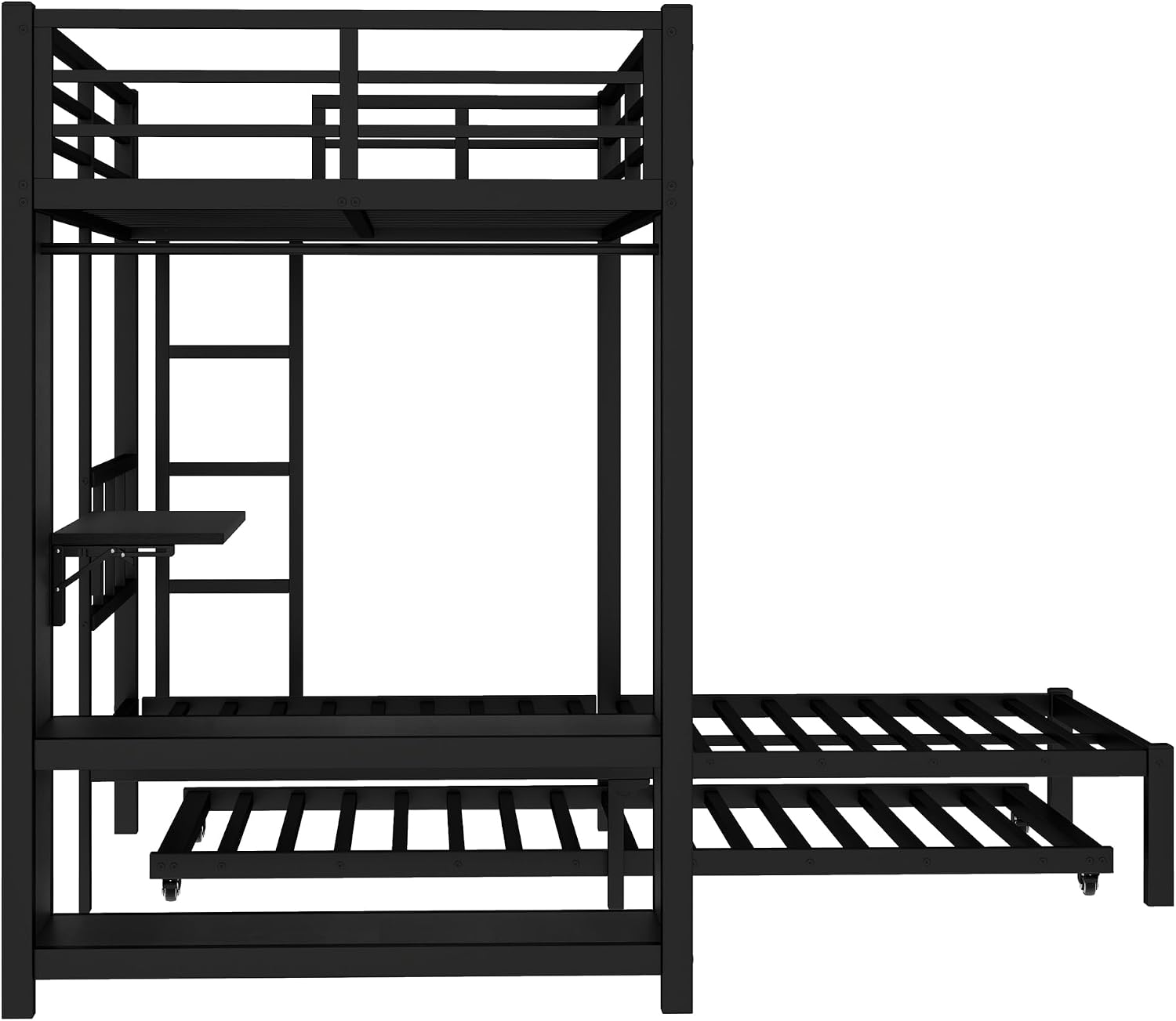 Bellemave Twin/Twin XL Over Twin XL bunk Bed with Foldable Desk and Wardrobe and Twin Trundle, loft Bed with Desk and Desk, Metal Bunk Beds with Storage, Black