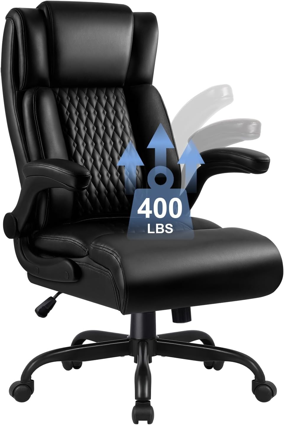 Office Chair, Big and Tall 400LBS Heavy Duty Executive Office Desk Chair with Flip-up Armrest, Ergonomic Swivel High Back Office Chairs with Lumbar Support, PU Leather (Black)