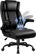 Office Chair, Big and Tall 400LBS Heavy Duty Executive Office Desk Chair with Flip-up Armrest, Ergonomic Swivel High Back Office Chairs with Lumbar Support, PU Leather (Black)