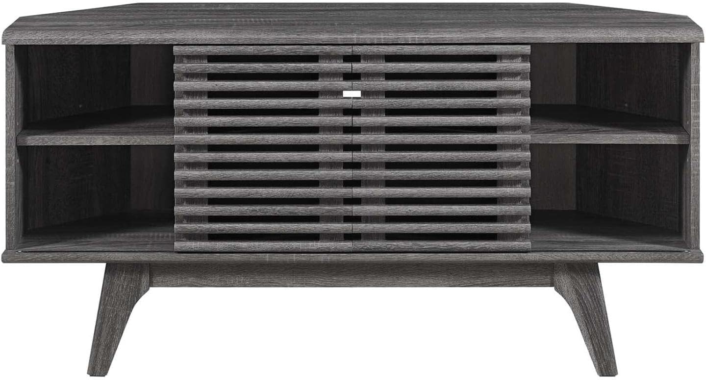 Modway Render Mid-Century Modern Low Profile 46' Corner Media TV Stand in Charcoal