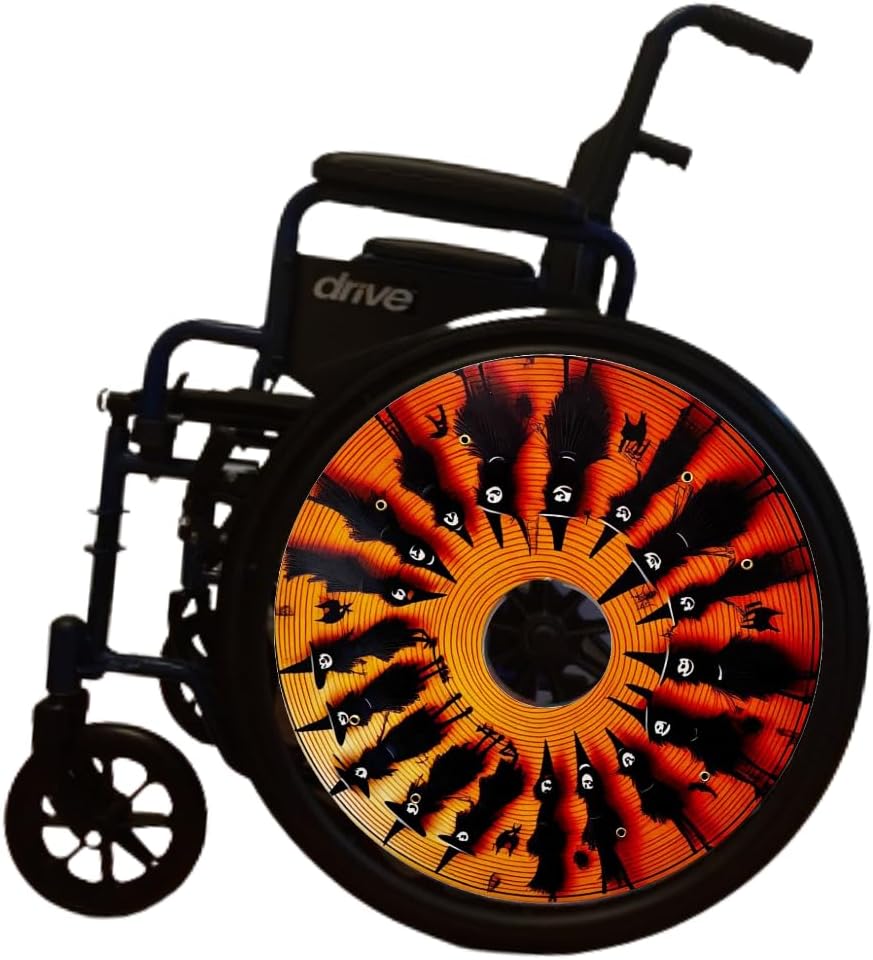 Designer Halloween Cover for Wheelchair Wheels, Enhances Aesthetics, Easy Install/Remove, Lightweight, New Matt Finish (Halloween Witch)