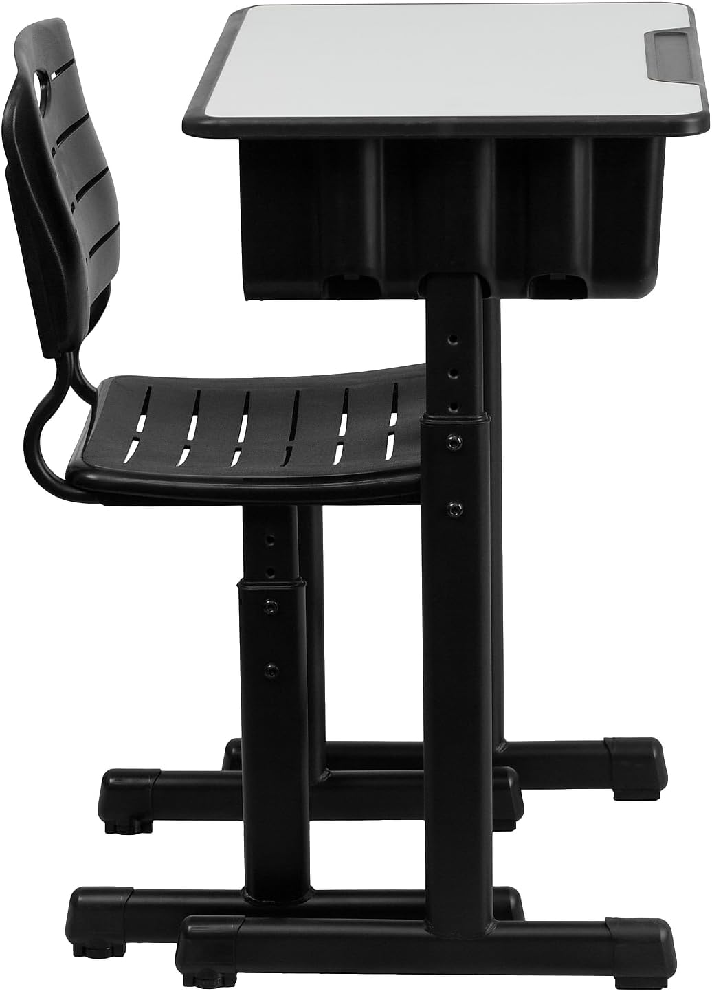 Flash Furniture Nila Set of 3 Adjustable Height Student Desks and Chairs with Black Pedestal Frames
