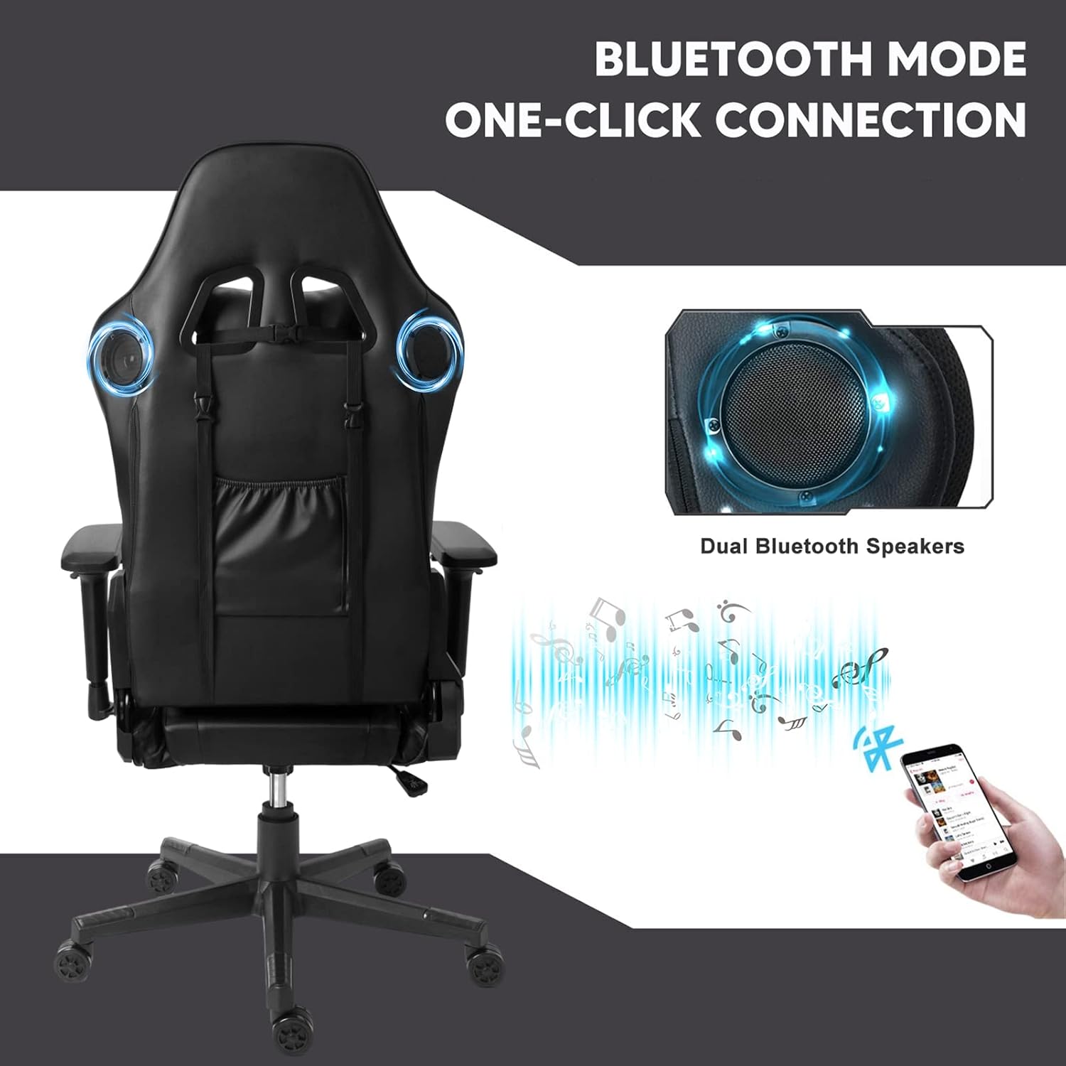 LED RGB Gaming Chair with 7-Point Massage and Speakers Ergonomic Computer Desk Chair Video Gaming Chair with Footrest Adjustable Reclining Gamer Chair High Back PU Leather Office Chair,Black