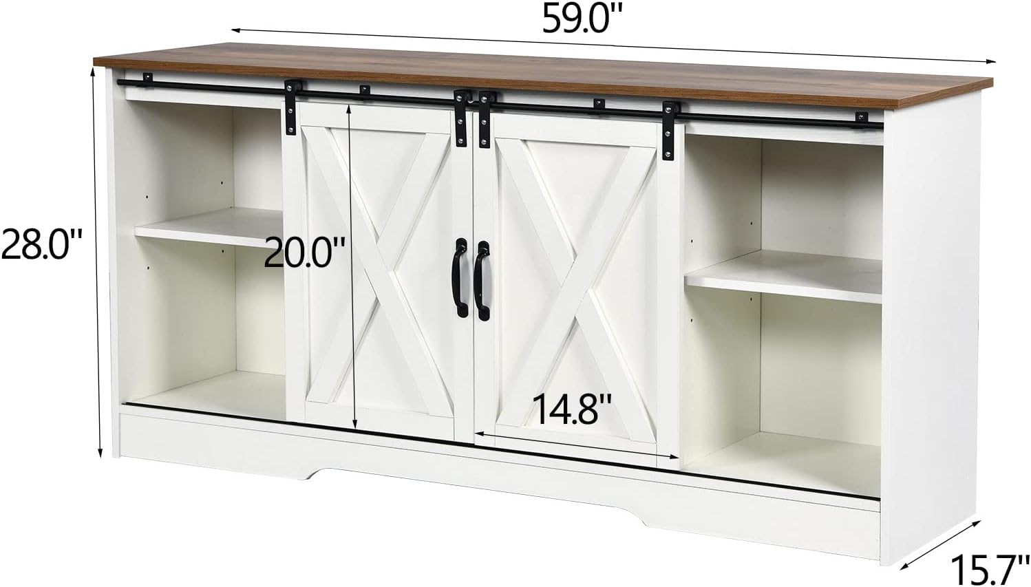 4 EVER WINNER TV Stand for 65 Inch TV for Living Room, Modern Farmhouse Barn Door TV Stand with Storage Cabinets and Adjustable Shelves for Bedroom, Media Entertainment Center TV Console Table, White