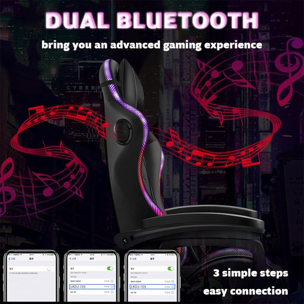 Ergonomic Gaming Chairs for Adults with Speakers and LED Lights Computer Chair with Footrest and Lumbar Support, High Back Video Game Chair for Home, Office,Pink