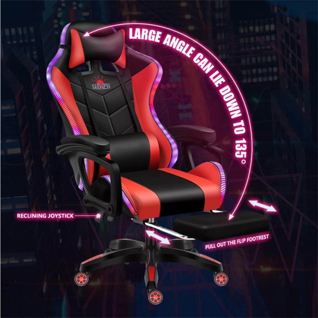 Gaming Chair with Bluetooth Speakers and RGB LED Lights, Video Game Chair, PU Leather High Back Computer Chair, Adjustable Reclining Racing Office Swivel Chair for Adult Teens,Pink