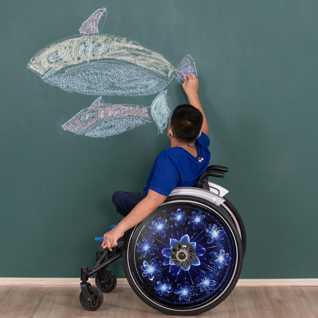 Wheelchair Memorial Day Wheel Covers for Boys, Smart Covers | Designer Wheelchair Accessories | Easy Install/Remove, Lightweight, Waterproof (Blue Floret)