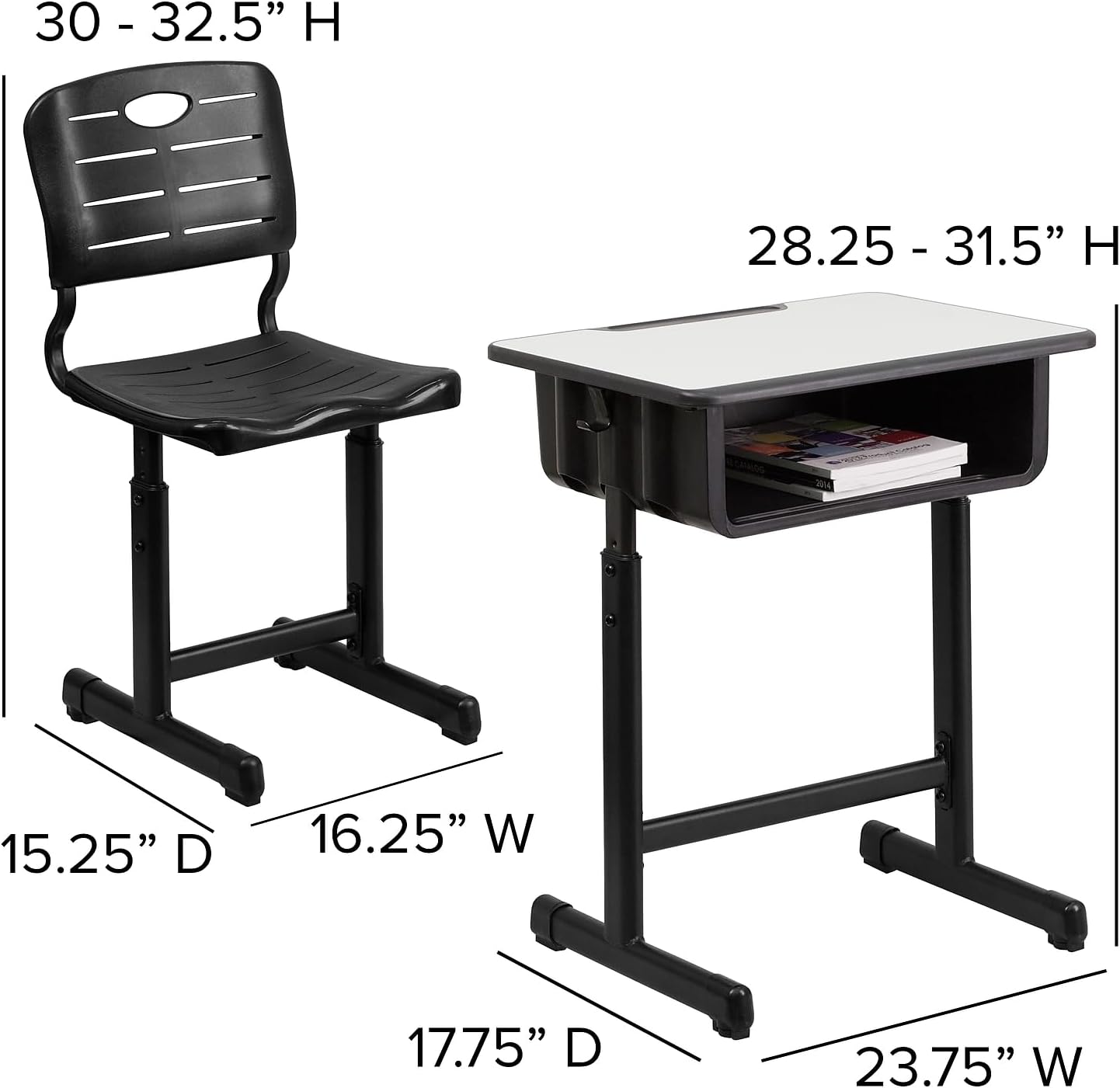 Flash Furniture Nila Set of 3 Adjustable Height Student Desks and Chairs with Black Pedestal Frames