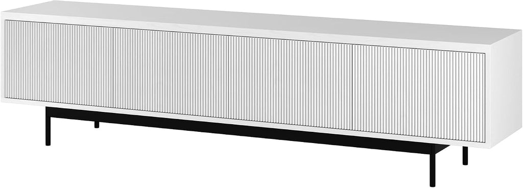 Henn&Hart Fluted TV Stand for TVs up to 85' with 2 Open-Concept Ribbed Storage Cabinets for Living Room, Family Room, or Office, Cloud White