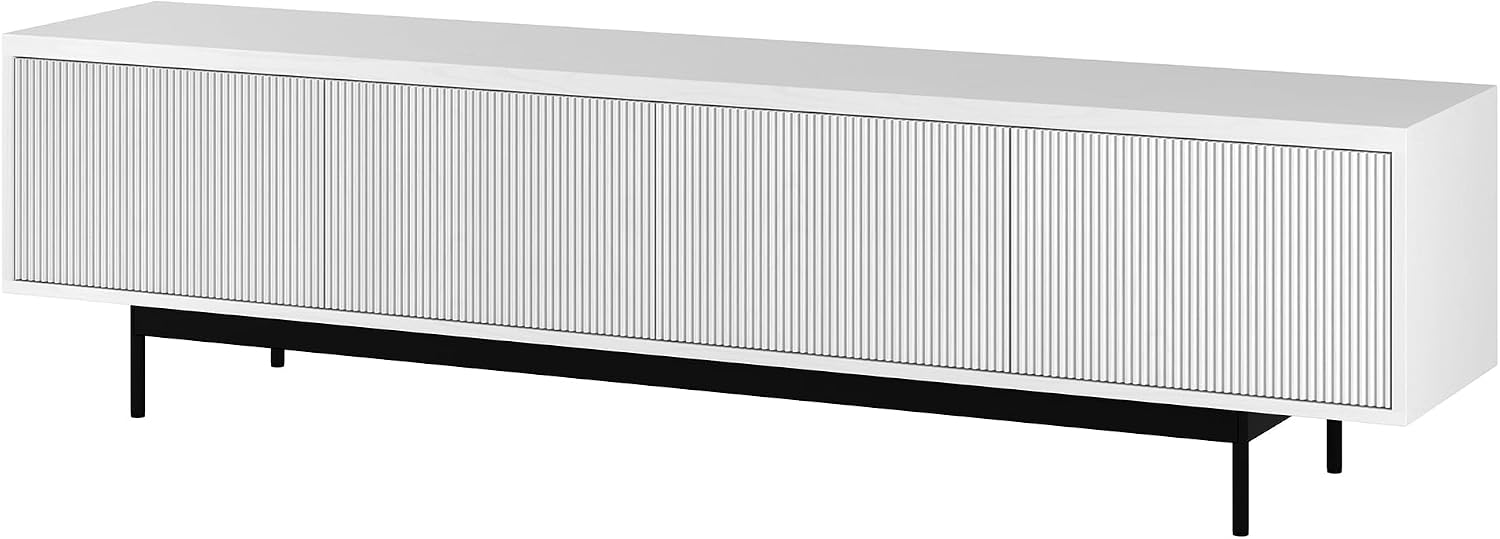 Henn&Hart Fluted TV Stand for TVs up to 85' with 2 Open-Concept Ribbed Storage Cabinets for Living Room, Family Room, or Office, Cloud White