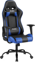 Ergonomic Gaming Chair for Adults with Lumbar Support, High Back Leather Desk Chair, Adjustable Swivel Computer Chair with Footrest and Headrest, Office Chair for Home and Gaming Setup (Blue)