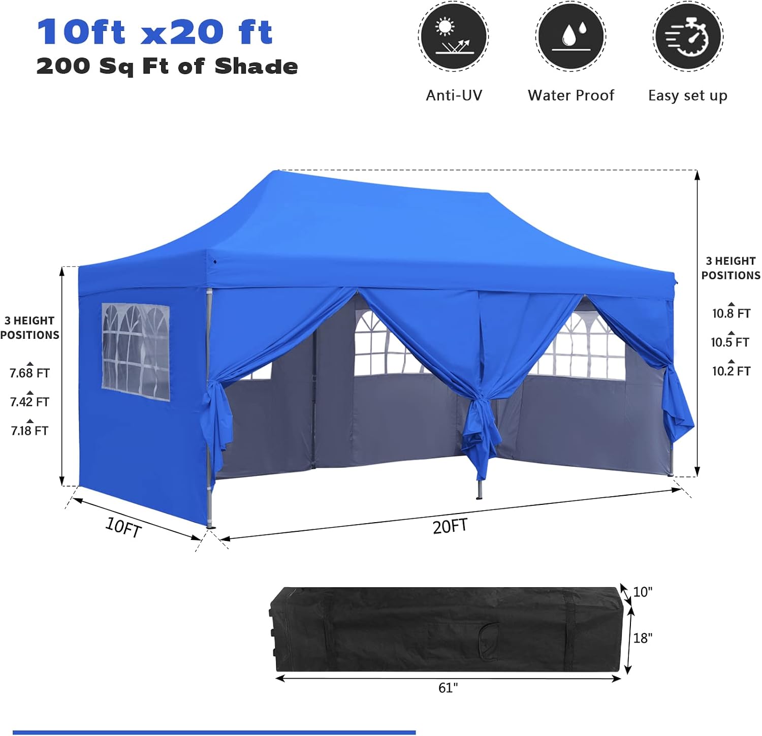 10x20 ft Instant Pop up Canopy, Wonlink Party Tent Folding Heavy Duty Gazebos with Removable Sidewalls and Wheeled Bag Waterproof