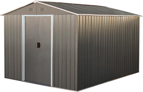 10 x 8 FT Outdoor Storage Shed, Metal Garden Shed with Floor Frame, Large Tool Shed Outdoor Storage with Lockable Sliding Doors & Air Vents, Storage House Waterproof for Backyard, Lawn, Gray