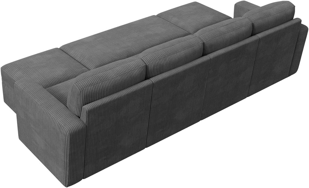 HONBAY Modular Sectional Sleeper Sofa Bed, Corduroy Pull Out Couch with Storage Ottoman, U Shaped Sectional Couches for Living Room, Dark Grey
