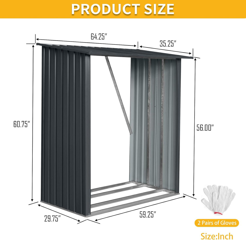 JT 5 x 3 FT Metal Firewood Rack, Galvanised Steel Garden Log Storage Shed, Metal Firewood Shed Holder, Outdoor Log Rack for Backyard, Black
