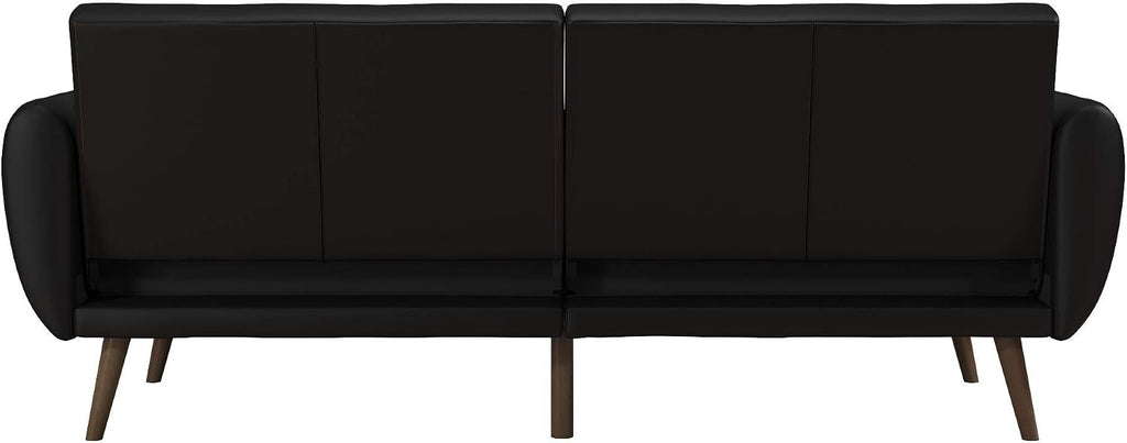 Novogratz Brittany 82 Inch Futon Sofa Bed in Faux Leather, Upholstered Couch Sleeper with Tufted Back, Mid-Century Modern Design, Black