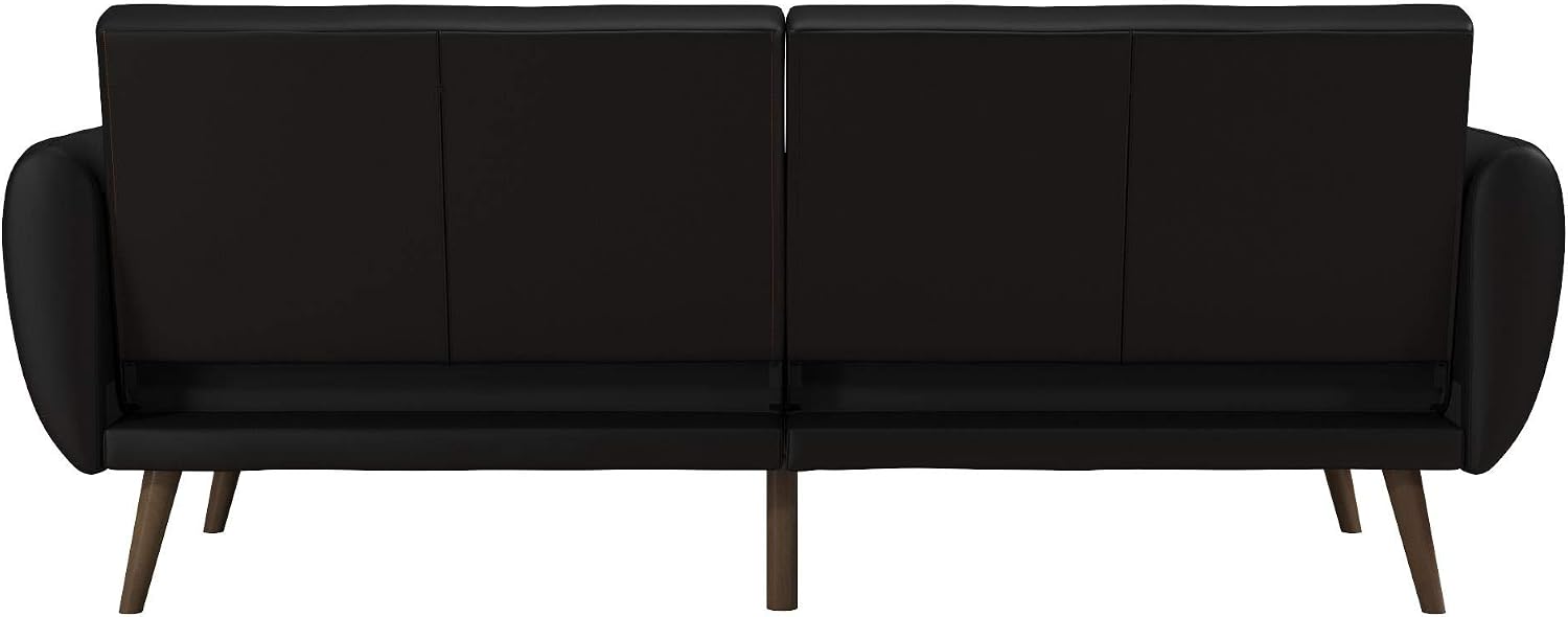 Novogratz Brittany 82 Inch Futon Sofa Bed in Faux Leather, Upholstered Couch Sleeper with Tufted Back, Mid-Century Modern Design, Black