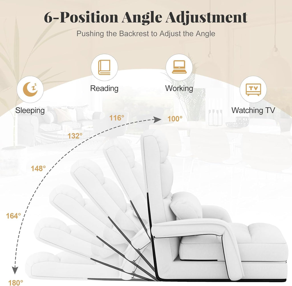 Giantex Folding Floor Chair with 6-Position Adjustable Backrest, Armrests & Removable Pillow, 330Lbs Capacity, Indoor Lazy Sofa Armchair, Chaise Lounger Bed, Gaming Recliner for Living Room Bedroom