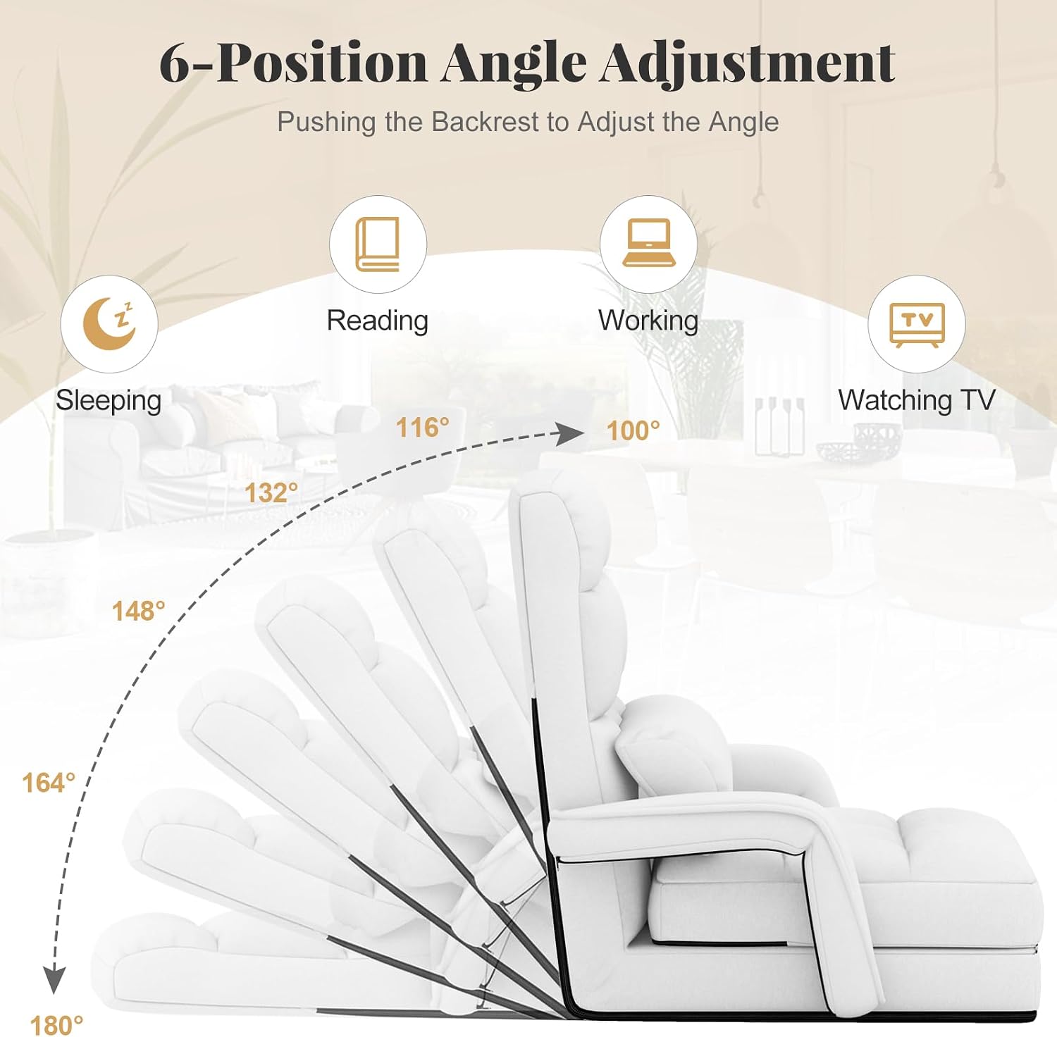 Giantex Folding Floor Chair with 6-Position Adjustable Backrest, Armrests & Removable Pillow, 330Lbs Capacity, Indoor Lazy Sofa Armchair, Chaise Lounger Bed, Gaming Recliner for Living Room Bedroom