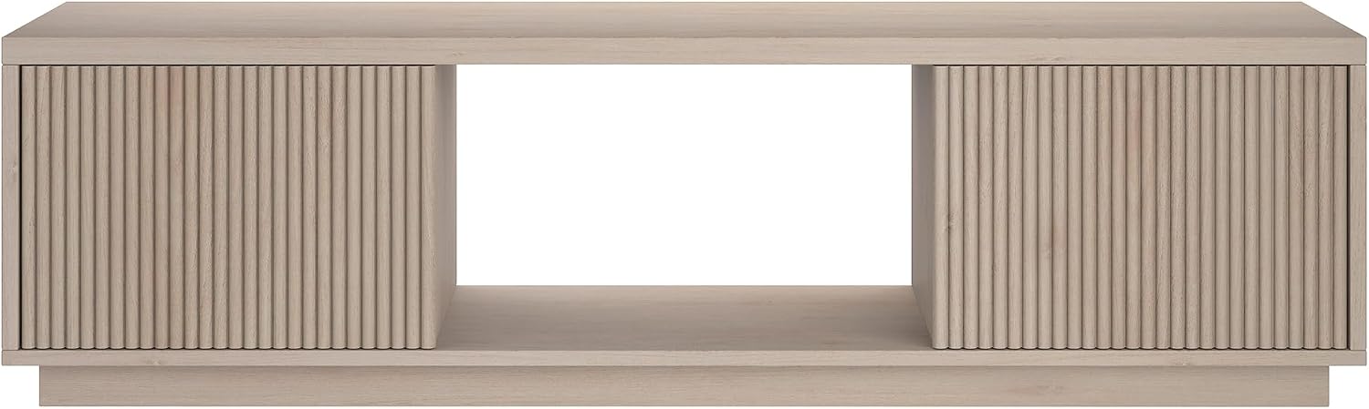 Henn&Hart Fluted TV Stand for TVs up to 65' with 2 Side Storage Cabinets and Open Center Storage for Living Room, Family Room, or Office, Beech White