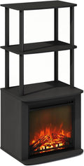 Furinno Turn-N-Tube Side Table, 3-Tier NO Heat Fireplace End Table with Open Shelf, Electric Fireplace Display Night Stand, Bedside Table, for Living Room, Bedroom, Americano/Black