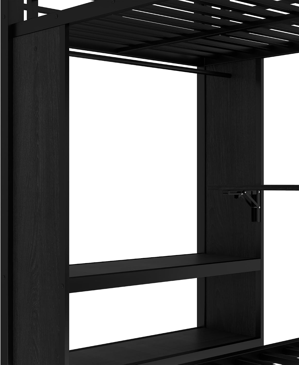 Bellemave Twin/Twin XL Over Twin XL bunk Bed with Foldable Desk and Wardrobe and Twin Trundle, loft Bed with Desk and Desk, Metal Bunk Beds with Storage, Black