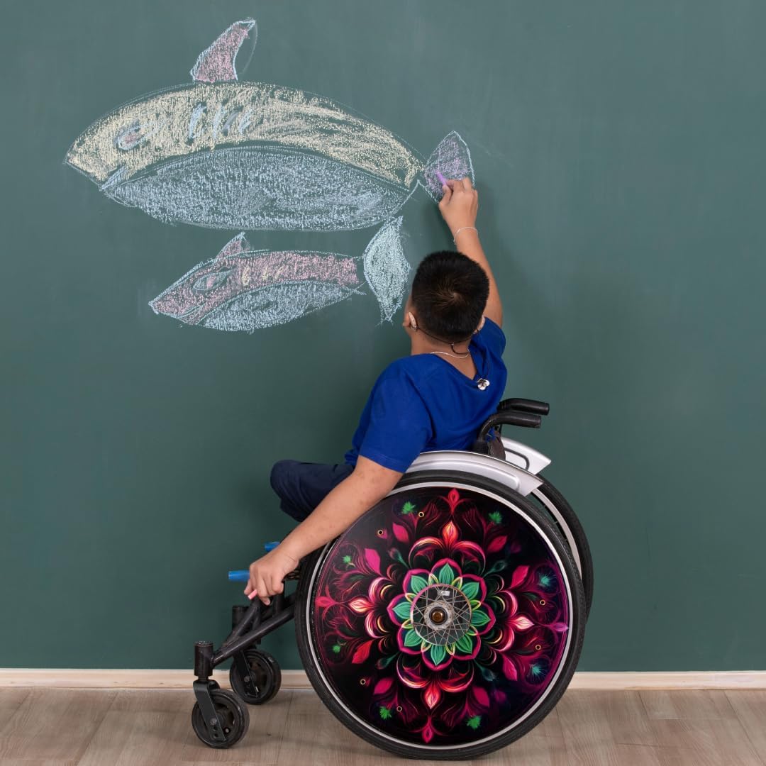 Wheelchair Memorial Day Wheel Covers, Designer Cute Cover for Wheelchair Wheels, Enhances Aesthetics, Easy Install/Remove, Lightweight, Waterproof (Wicked Pink & Green)