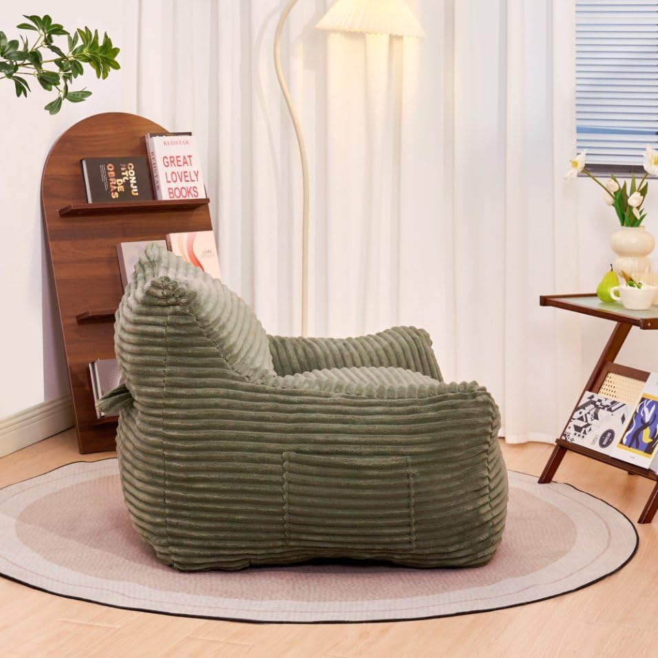 Bean Bag Chair for Adults with Armrests - Oversized Comfy Beige Beanbag Lounge Lazy Floor Sofa Chair for Living Room, Bedroom & Dorm, Cozy Fluffy Single Cloud Mini Couch