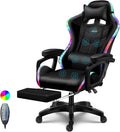 RGB Gaming Chair with Footrest and Speakers Ergonomic Massage Office Chair Lumbar Support Racing Game Chair Adjustable Height PU Leather Computer Chair for Adults Teens,Black