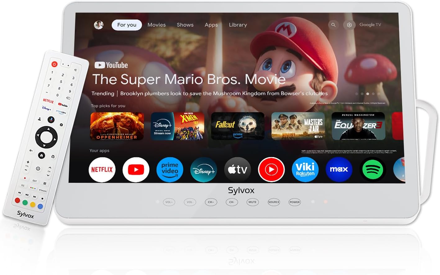 SYLVOX 15.6' Portable TV, 1080P Smart TV, 10000mAh Battery (6H), Rechargeable, IP66 Waterproof, Supports Apps & Voice Control. Perfect for RV, Kitchen, Camper & More