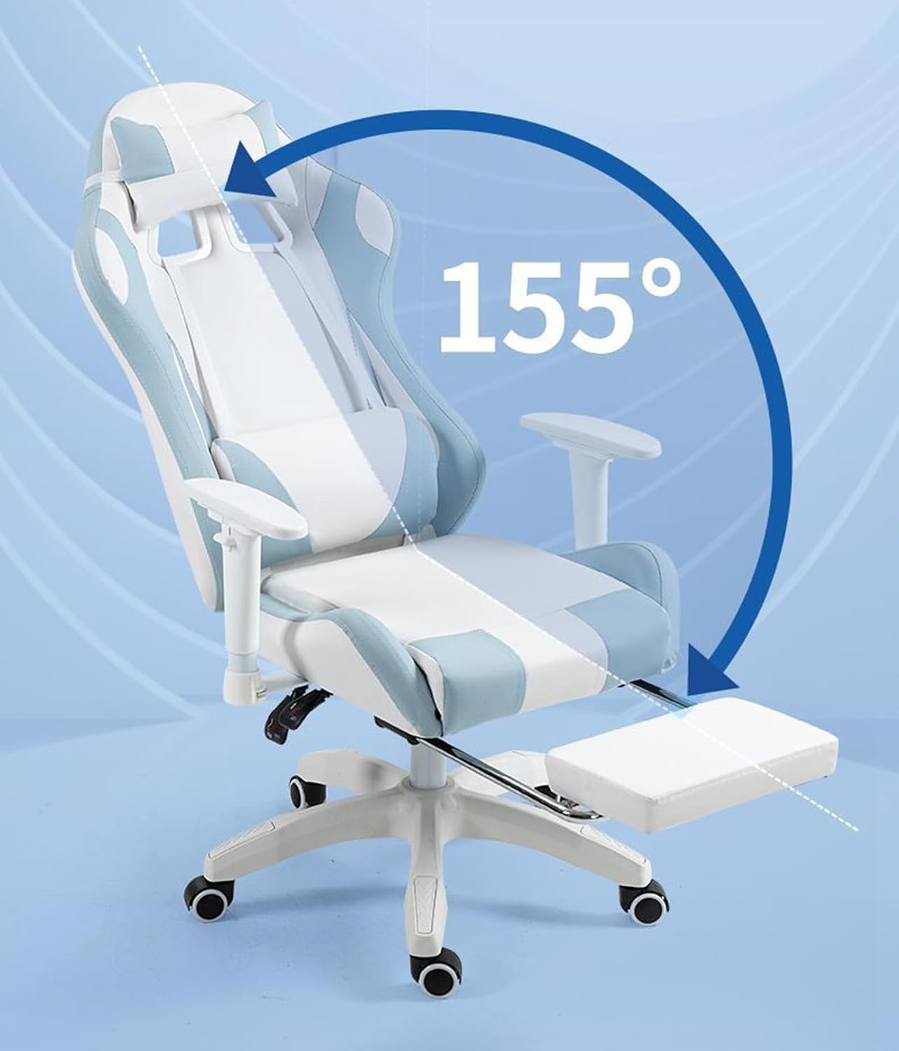 Adult Gaming Chair with Footrest, Video Gaming Chair with Lumbar Support, Ergonomic High Back Computer Chair, Reclining Gaming Chair PU Leather,Blue