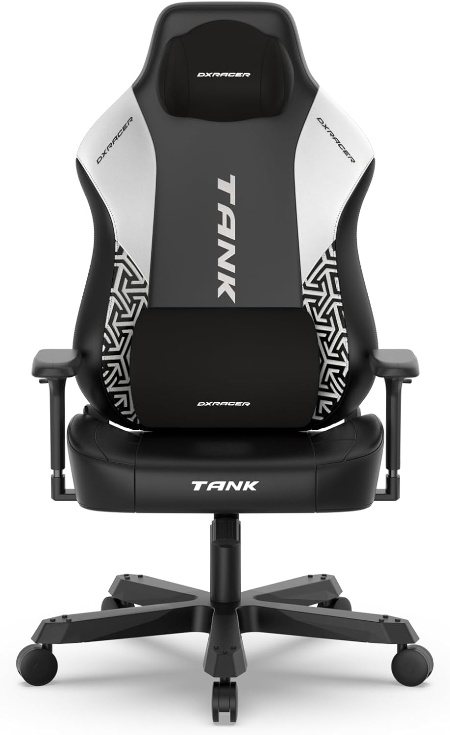DXRacer Tank XXL Ergonomic Video Gaming Chair for Adults, Office Reclining Computer Chair with Magnetic Head Pillow and Lumbar Support, Racing Style Height Adjustable (EPU Leatherette, Black White)