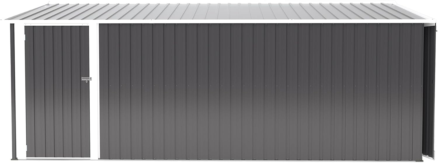10x14 FT Outdoor Metal Storage Shed with Lockable Door, Steel Garden Utility Shed with Vents, Backyard Patio Tool Shed for Lawn Equipment, Bike, Firewood and Mower Storage, Gray