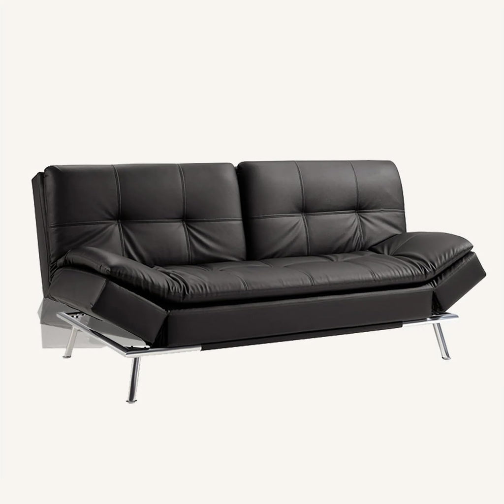 Modern Leather Convertible Folding Futon Couch Sofa Bed Adjustable Pillow Top Arm Memory Foam Couch Double Loveseat Sofa for Compact Living Space,Dorm,Game Studio,Apartment,Bedroom (Black PU)