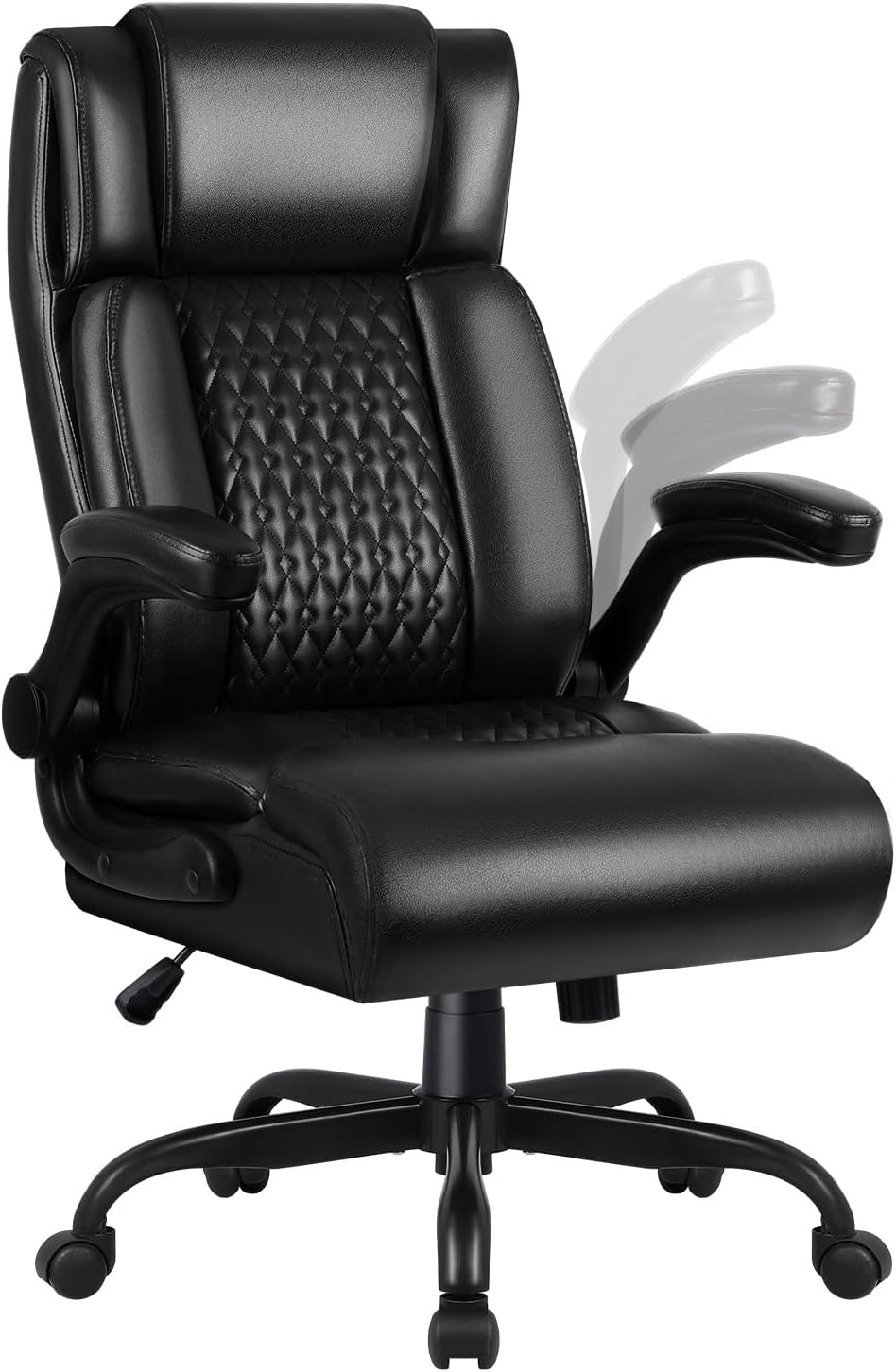 OFIKA Executive Office Chair Heavy Duty Office Chair Padded Flip Up Armrest, Computer Gaming Chair PU Leather Desk Chair, High Back Big and Tall Office Chair with Lumbar Support (Black)