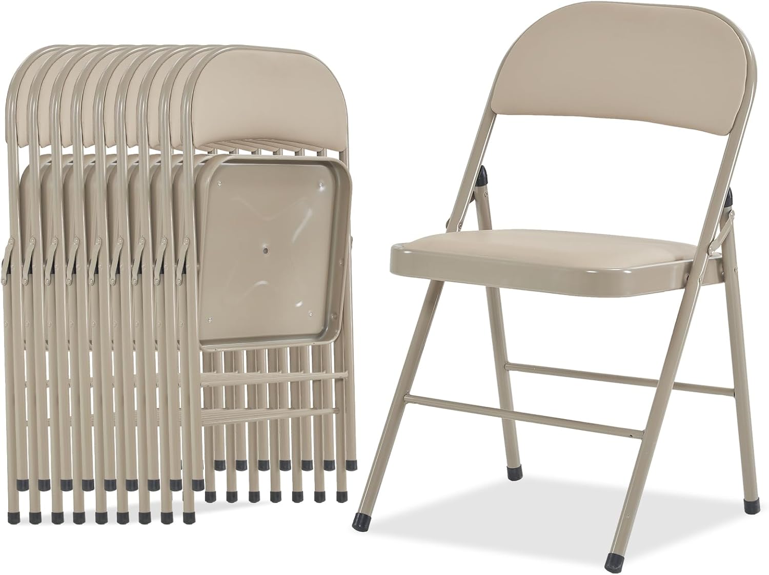 Karl home 10 Pack Brown Folding Chairs with Padded Seats for Outdoor & Indoor, Portable Stackable Commercial Seat with Steel Frame for Events Office Wedding Party, 330lbs Capacity