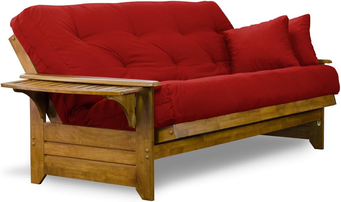 Brentwood Tray Arm Full Size Wood Futon Frame and Storage Drawers - Heritage Finish