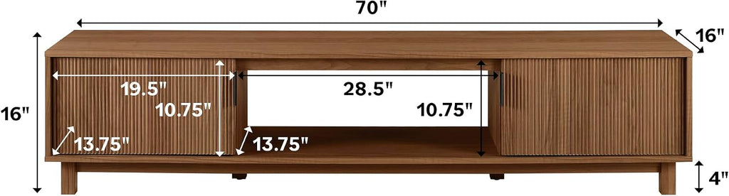 Walker Edison Arundo Fluted TV Stand for TVs up to 80 Inches, 70' TV Stand, Mocha
