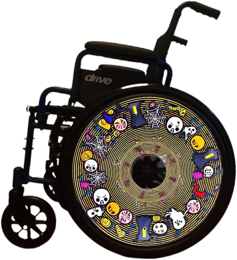 Designer Halloween Cover for Wheelchair Wheels for Adults & Kids, Skull and Spider Web Designs, Easy Install/Remove, Lightweight, (Halloween Fun)