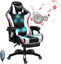 Ergonomic Gaming Chairs for Adults with Speakers and LED Lights Computer Chair with Footrest and Lumbar Support, High Back Video Game Chair for Home, Office,White