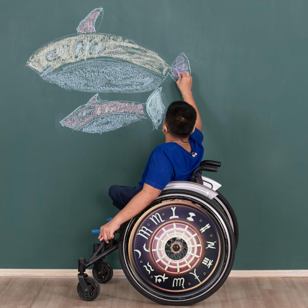 Designer Cover for Wheelchair Wheels, Cute Covers, Zodiac Lovers, Enhances Aesthetics, Easy Install/Remove, Lightweight, Waterproof (Steller Zodiacs)