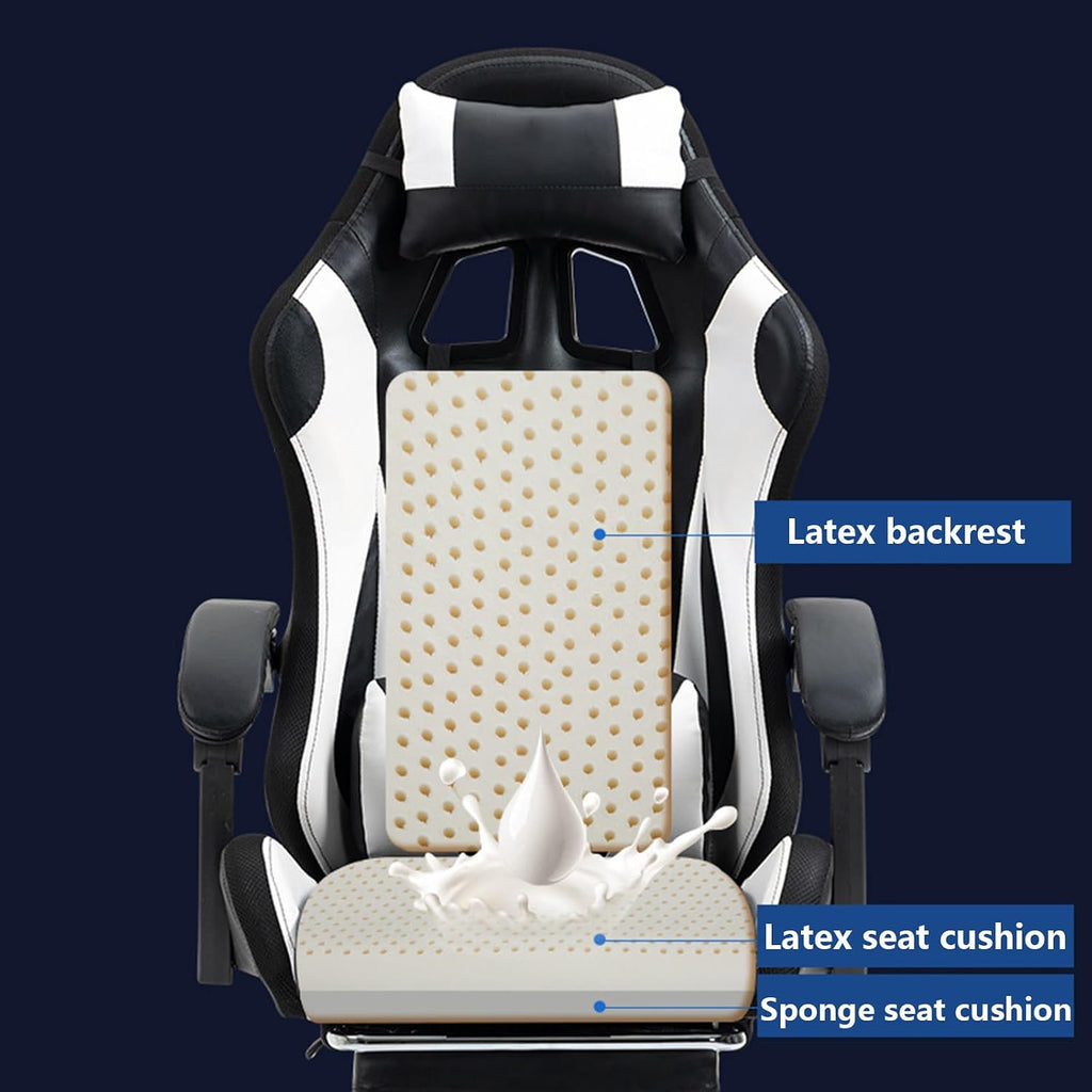 Gaming Chair Office Chair High-back Ergonomic Video Game Chairs with Footrest and Lumbar Support Height Adjustable Racing Style Computer Chair with Swivel Seat and Headrest,One Size,Black White